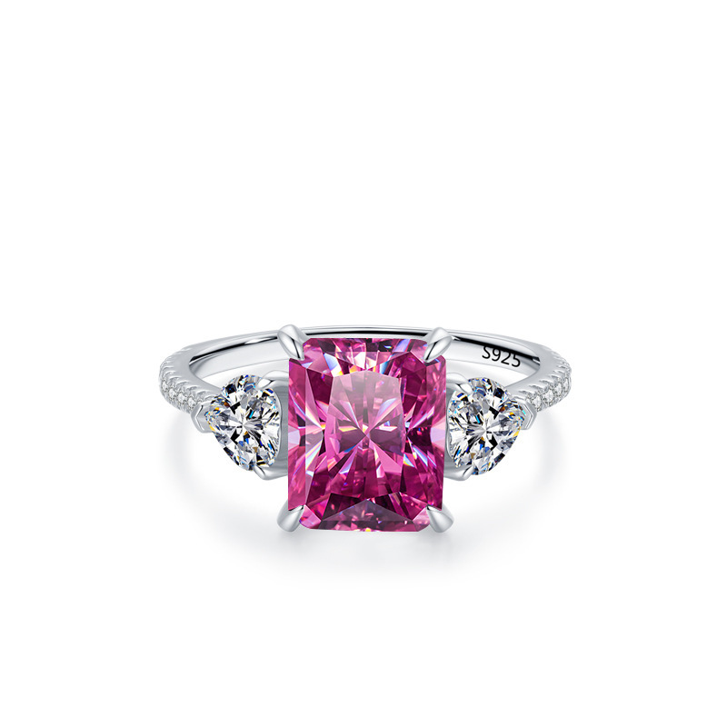 Transfronterizo s925 anillo de plata esterlina esmeralda corte rectangular 4 quilates joyas de piedra de mosaico para mujeres