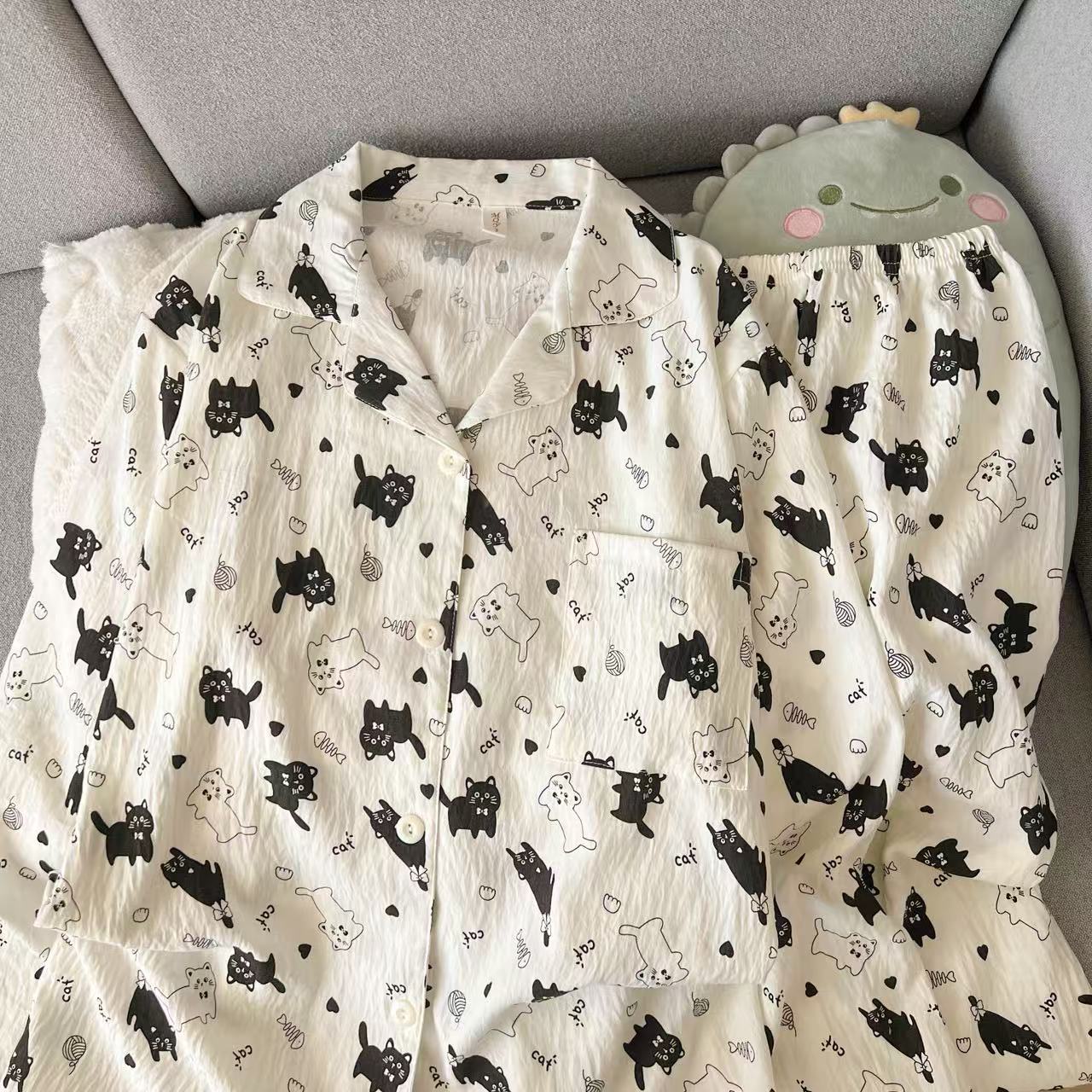 Al por mayor transfronterizo cien pijamas de verano mujeres 2025 nuevas nubes de algodón pantalones de manga larga dibujos animados lindos ropa para el hogar