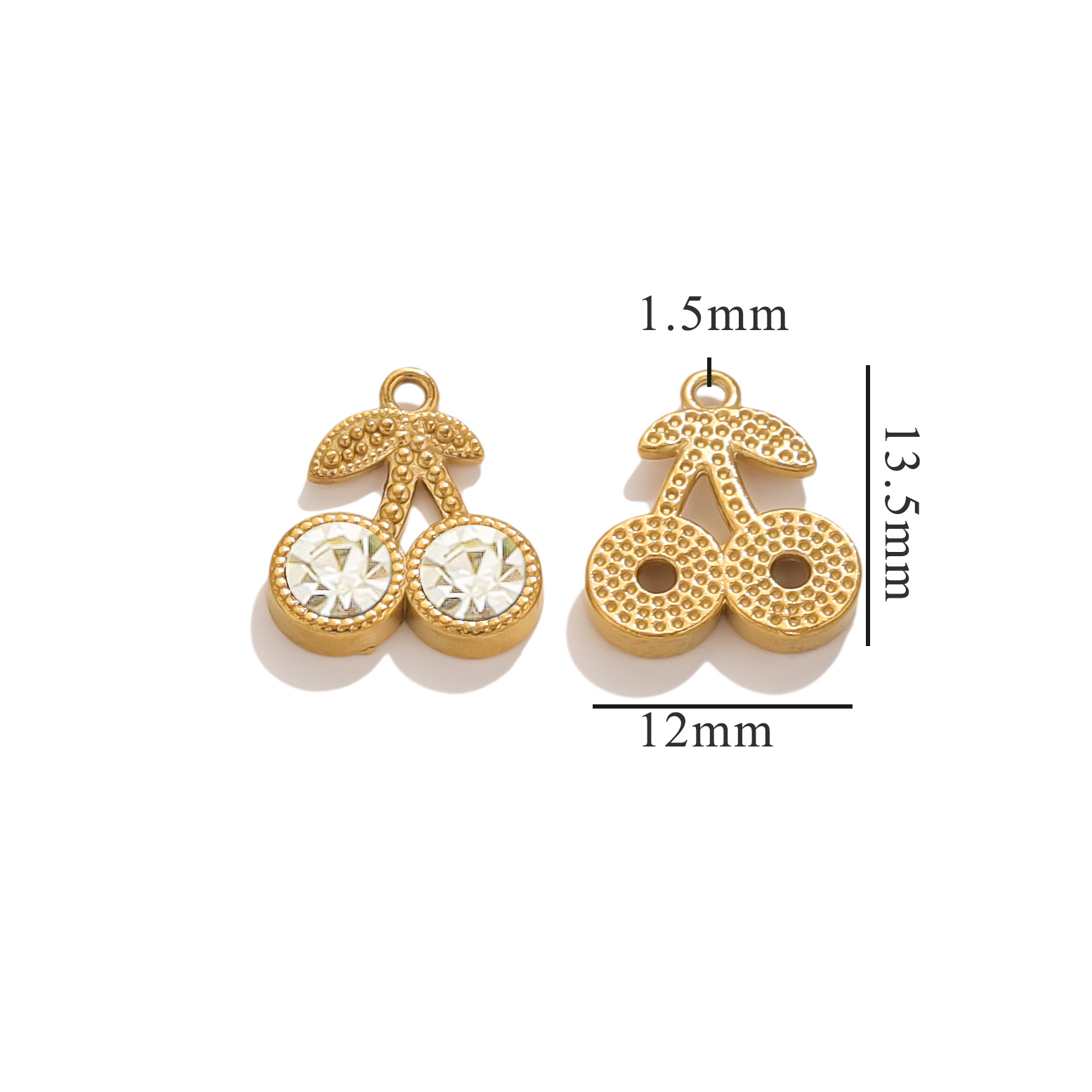 Real Gold Plated Plating Material DIY Jewelry Accessories Classification 1 Piece 13.5*12mm 304 Stainless Steel PVD Coated Real Gold Plated Cherry Pendant DIY Jewelry Accessories