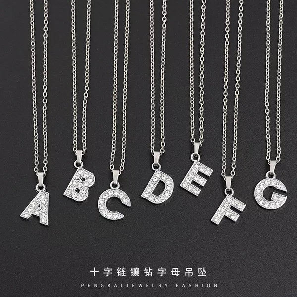English Letter Necklace European and American Jewelry Necklace Diamond Women's Pendant Stainless Steel Letter Necklace Jewelry Necklace Necklace