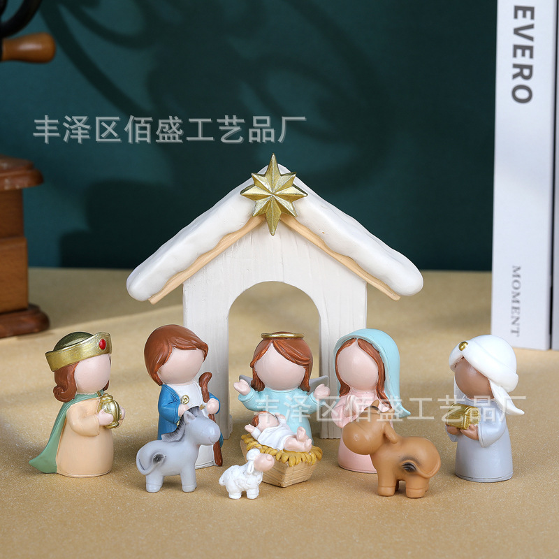 Regalos de Navidad transfronterizos Resina de dibujos animados Nacimiento escenas de Navidad Decoración de Navidad para niños Regalos de Navidad