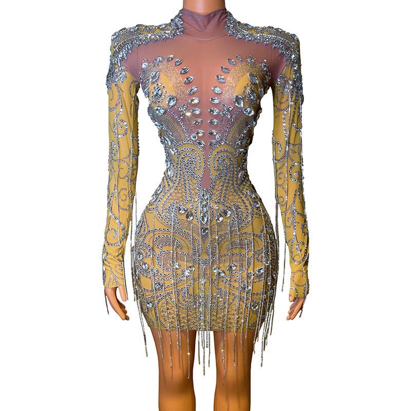 Novance New Product Creative 2024 High Neck Shiny Tassel Shiny Rhinestone Women's Prom Dress