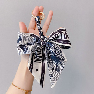 New Color Creative Silk Scarf Keychain Bag Pendant Horseshoe Buckle Car Chain Anti-Lost Ribbon Bow Accessories