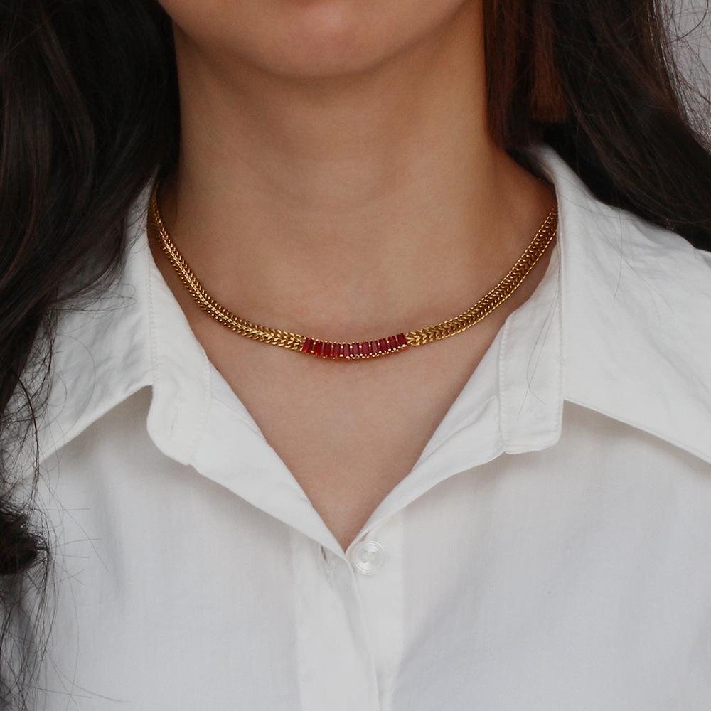 Fashion Double Layer Cuban Link Chain Stitching Zircon Pendant Bracelet Necklace_colorza_6