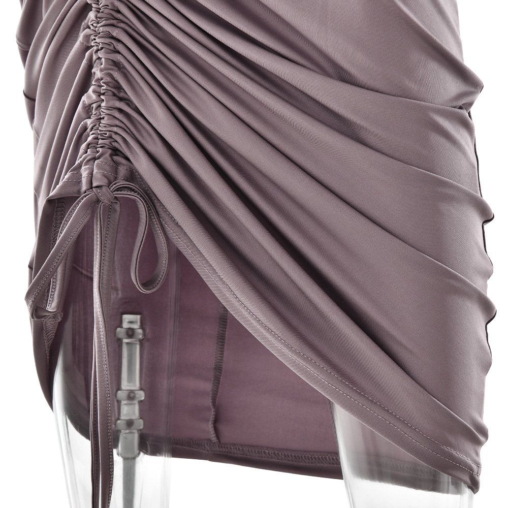 Women's New Sexy Long Sleeve Ruched Drawstring Tie‑Up Bodycon Maxi Dress_ecoleips.com
