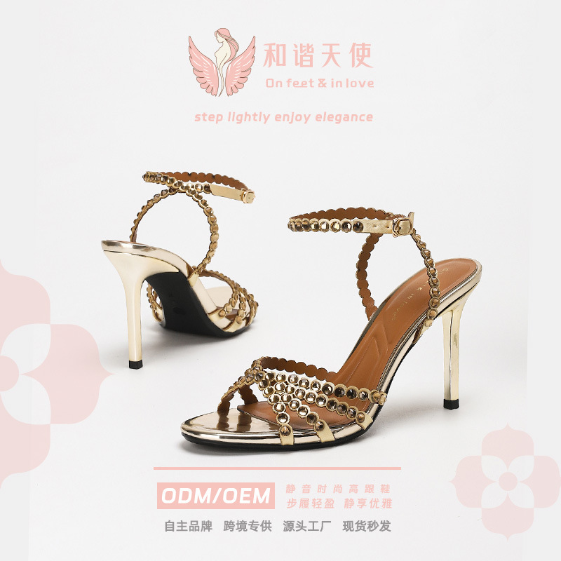 New European and American Style Light Luxury Fashion Comfortable Pointed Toe Open-Toe Stiletto Sandals with Rhinestone Accessories and a Single Strap New European and American Style Light Luxury Fashion Comfortable Pointed Toe Open-Toe Stiletto Sandals with Rhinestone Accessories and a Single Strap