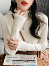 半高领内搭打底衫女春秋冬长袖设计感小众针织上衣蕾丝边白色毛衣