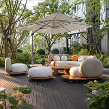 户外沙发组合室外庭院花园木制家具设计师别墅露台休闲柚木沙发