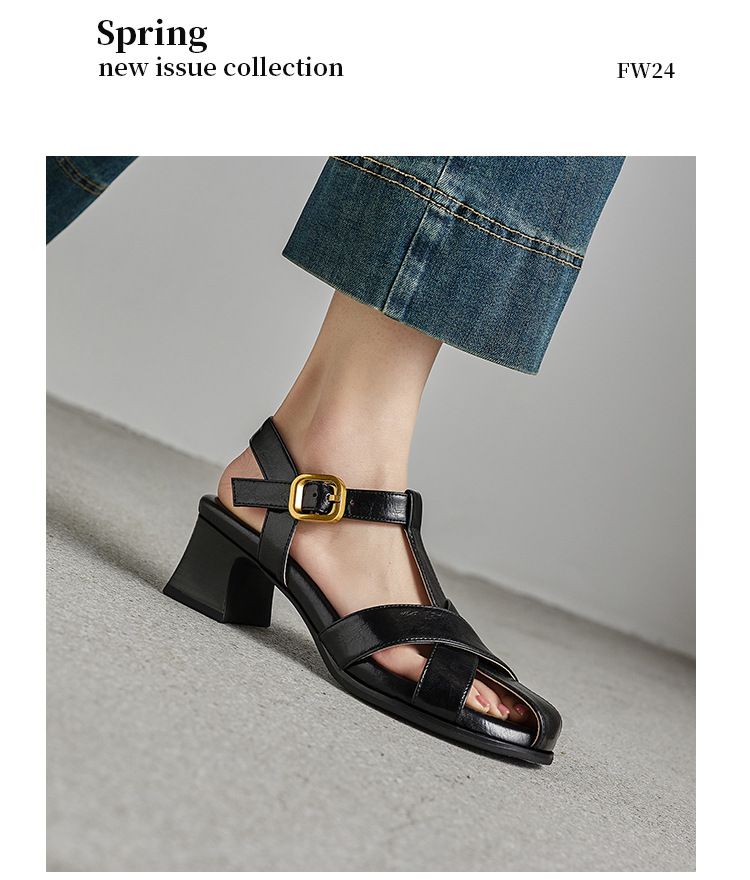 Sandal nữ cao gót quai T dệt kiểu La Mã cổ điển — màu nâu chi tiết 21