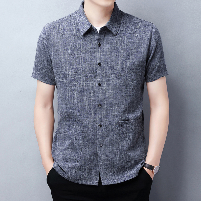 New Autumn Cotton and Linen Short-Sleeved Shirts for Young and Middle-Aged Men, Loose Linen Shirts, Multi-Pocket Casual Inch Shirts, Large Size Solid Color New Autumn Cotton and Linen Short-Sleeved Shirts for Young and Middle-Aged Men, Loose Linen Shirts, Multi-Pocket Casual Inch Shirts, Large Size Solid Color