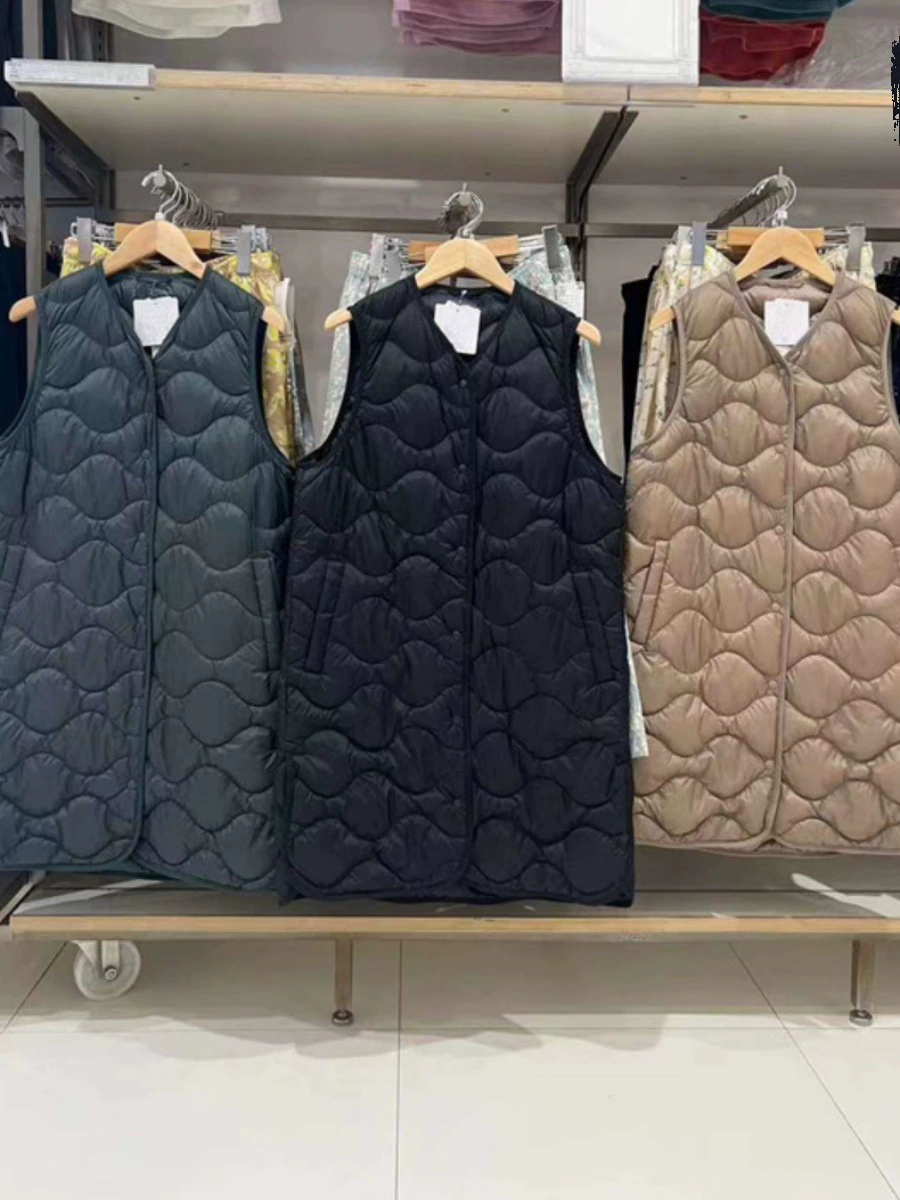 Один из поколения волос 2023 Осень и зима расширенный длинный жилет подол Регулируемый легкий пуховик 460913