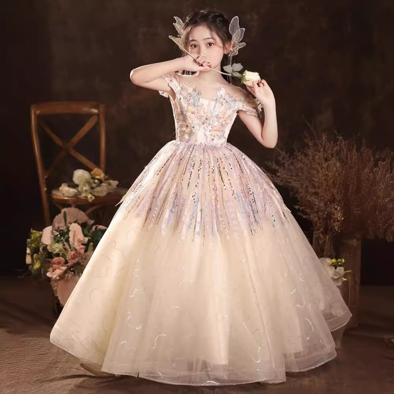 子供用ドレスプリンセススカート司会者パフォーマンス森系女の子ドレス超仙洋気子供誕生日ピアノ演奏|undefined
