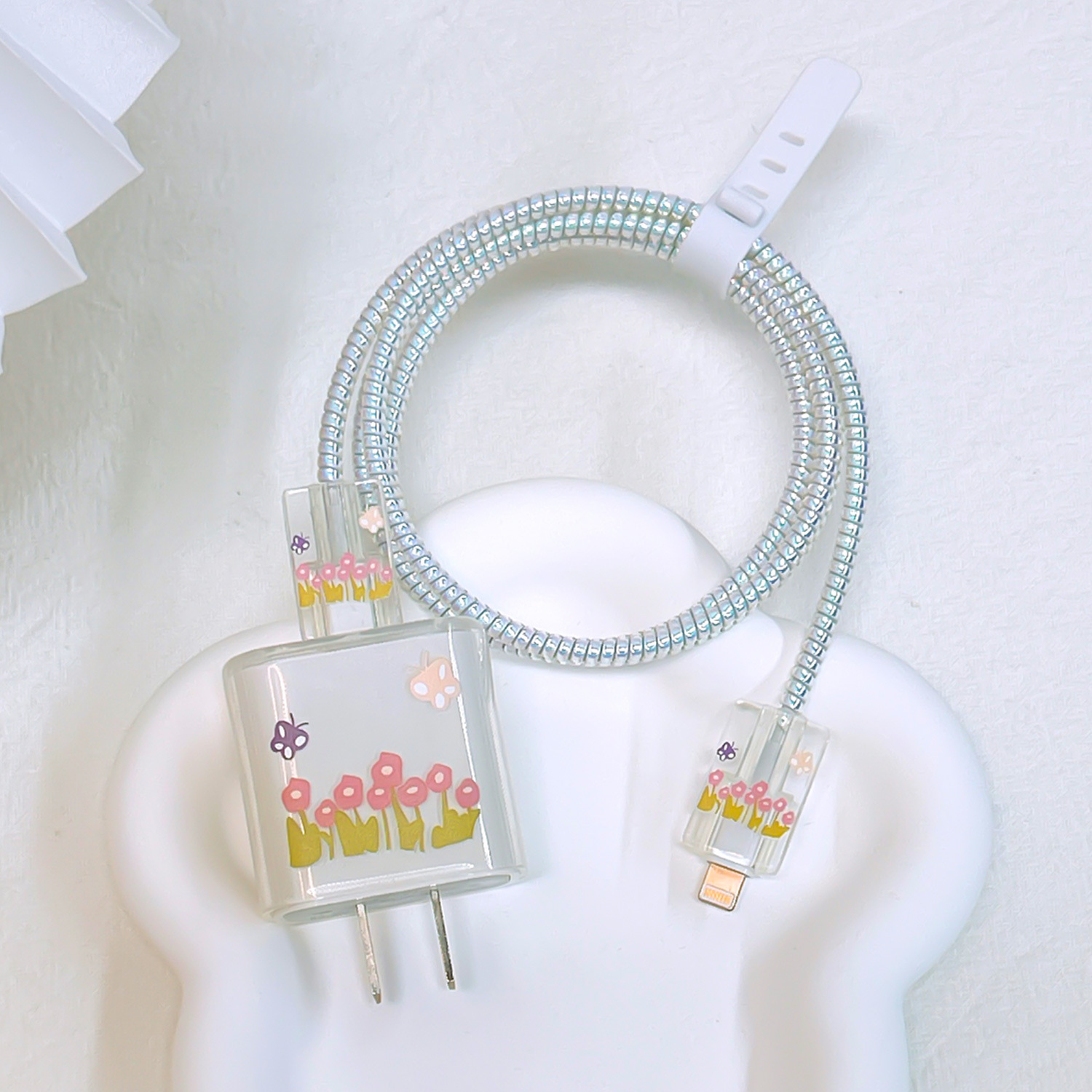 Aplicable a Apple 18W/20W cargador de carga rápida cargador de concha protectora cubierta protectora transparente cáscara suave alambre morder dispositivo pintado