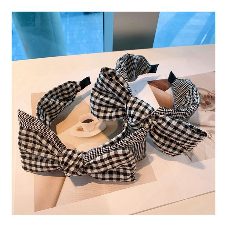 Korea Retro Cotton Plaid Stitching Double-layer Big Bow Headband display picture 12