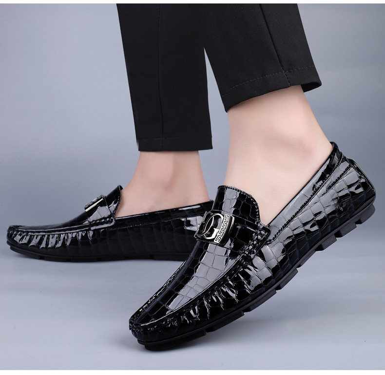 Giày lười nam da bò xỏ chân kiểu Anh, mũi tròn, đế bằng, cỡ lớn — 24708 Màu nâu, 24708 Màu xanh lá cây, 24708 Màu đen chi tiết 16