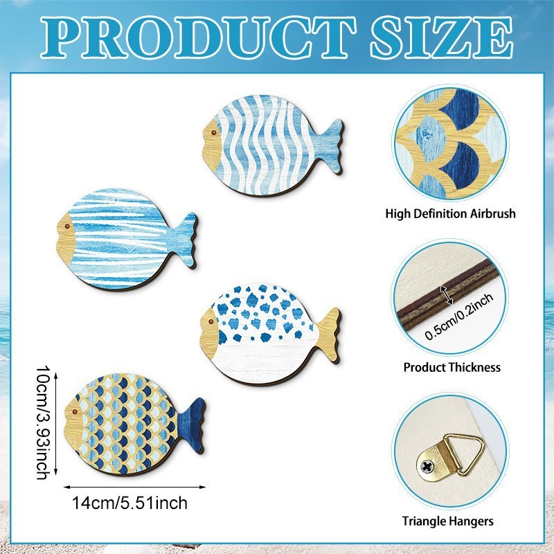 北欧木製小魚壁掛け木製工芸品壁掛け海吊り壁装飾海の魚のペンダント装飾|undefined