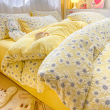 冬季牛奶绒四件套小清新学生宿舍雕花牛奶绒被套床单床笠款三件套