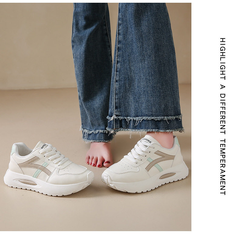 Giày sneaker nữ đế dày kiểu giày trắng cổ thấp, gót vừa 3–5 cm, dây buộc phía trước — Màu kaki be, Màu xanh be, Màu xám be chi tiết 17