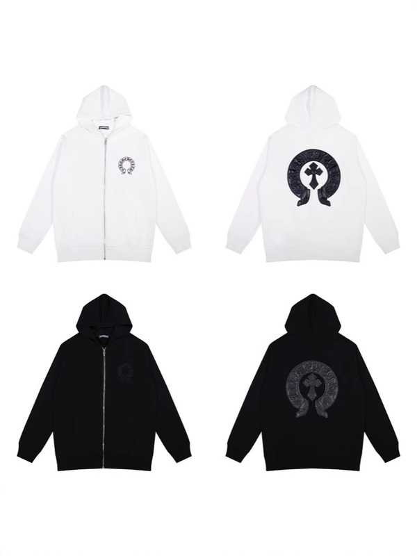 Chrome Hearts 2025 Foreign Trade Trendy Brand Terry Unisex Zip-Up Hooded Sweatshirt Factory