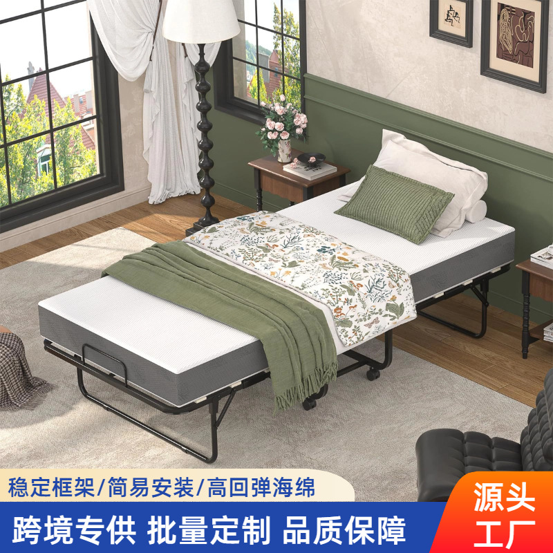 Amazon Single Folding Bed Thickened Sponge Mattress Apartment Hotel Extra Bed with Wheels Storage Guest Room Spare Bed