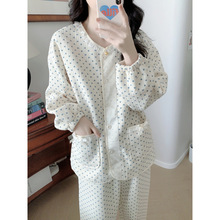 跨境专供女睡衣女加厚夹丝棉爱心家居服水韩版ins长袖圆领套装女