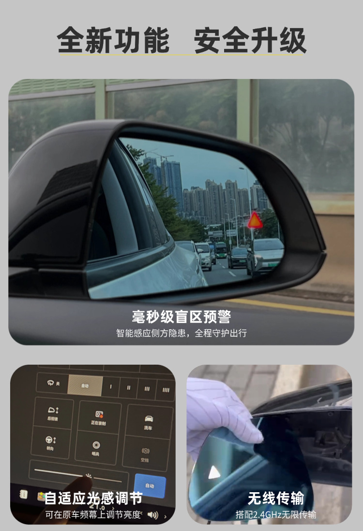 Suitable for Tesla Model 3/Y Blind Spot Assist Rearview Mirror Bsd Blind Spot Monitoring Lane Change Anti-Glare Mirror