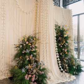 婚礼堂水晶珠帘花艺加密百合花串吊坠婚庆宴会厅酒店花园装饰挂饰