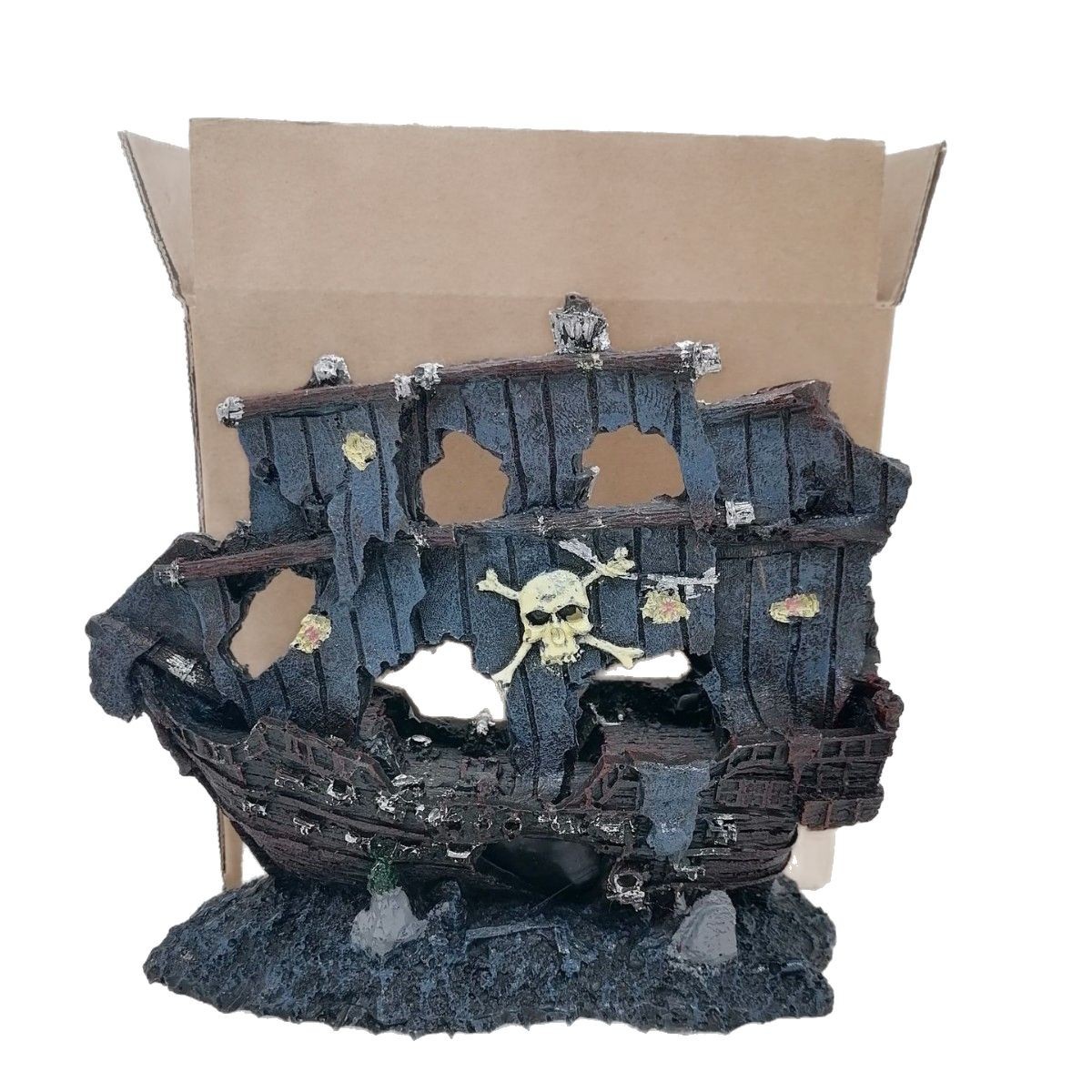 Acuario, pecera submarina, paisaje de resina, barco pirata, restos de esqueleto, artesanía del naufragio, barco roto, escondite, adornos