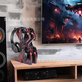 木制电脑配件收纳架游戏手柄支架桌面耳机展示架头戴耳麦架