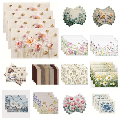 餐垫圣诞节新款圣诞节印花亚麻餐垫跨境节日派对装饰防污隔热桌垫|ru