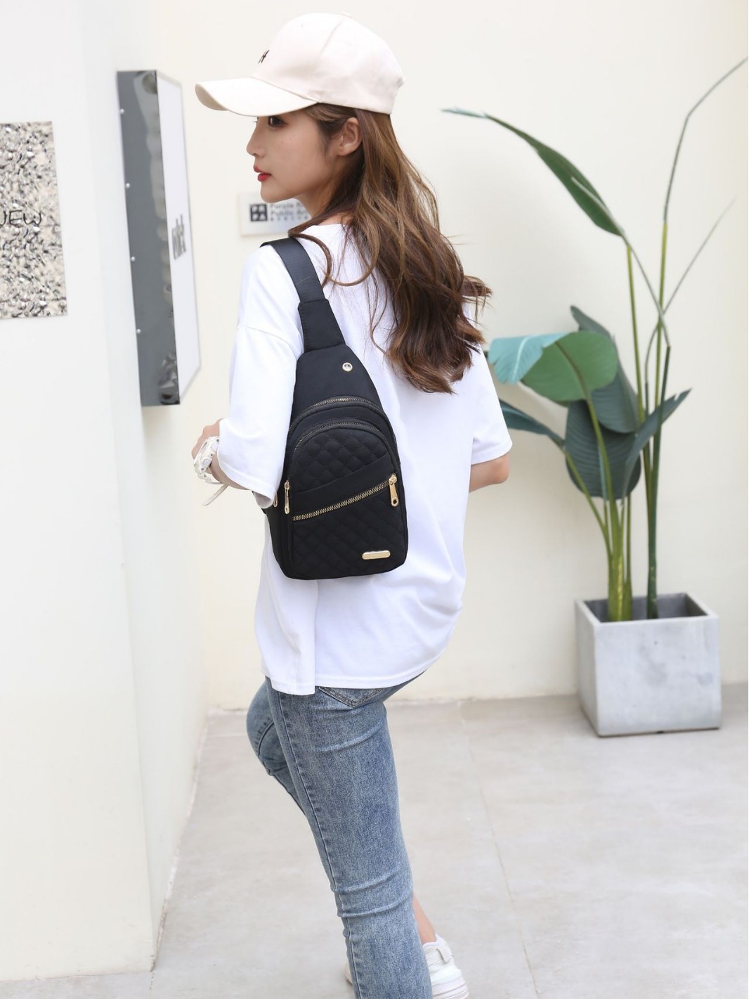 Bolso de pecho para mujer estilo coreano simple bordado multicapa gran capacidad para uso al aire libre