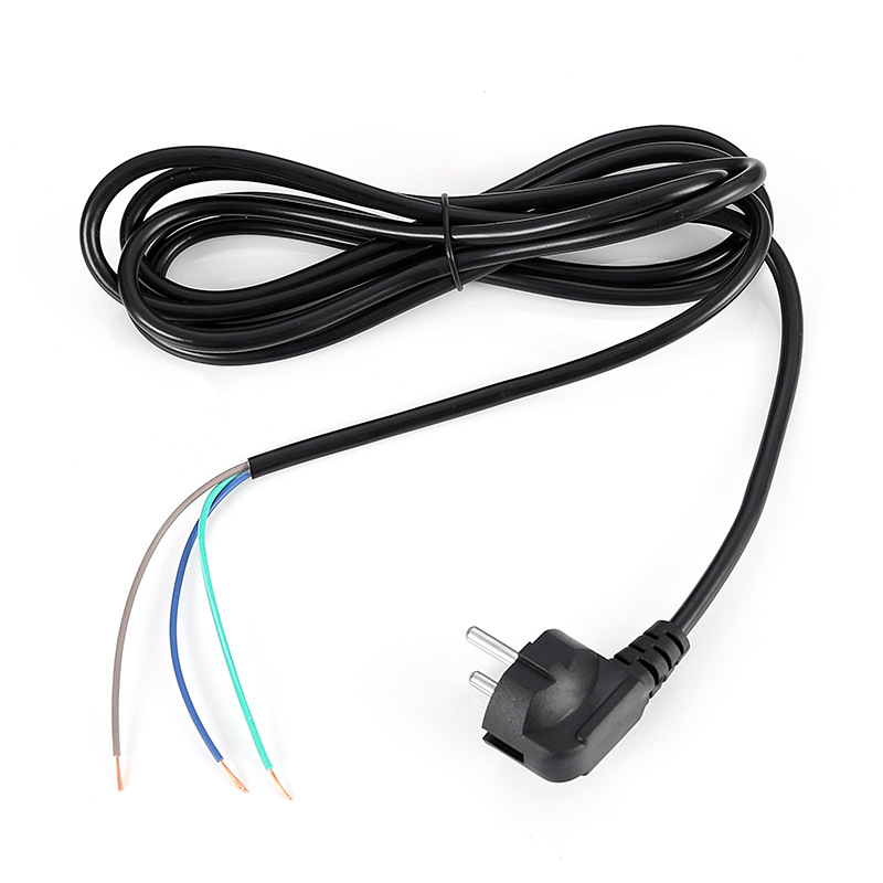 Cable de alimentación de cola de estaño de alambre desnudo de tres núcleos estándar europeo cable de alimentación de estaño de alambre desnudo de una sola cabeza estándar europeo francés