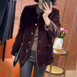 洋气高级感小众咖色丝绒棉服女2025早秋新款保暖显瘦舒适百搭长袖