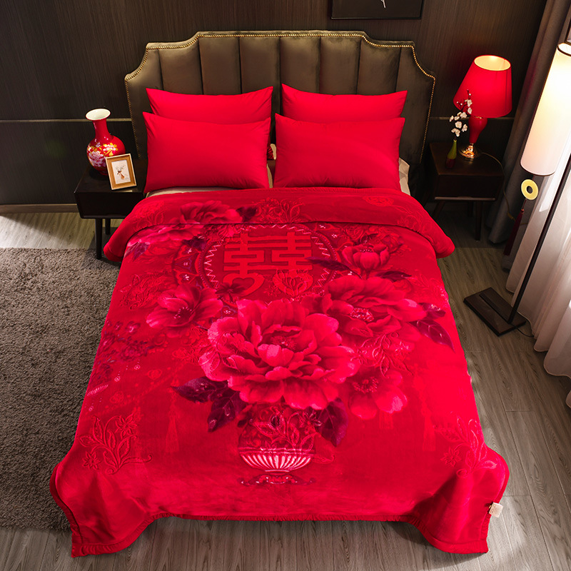 공장 도매 슈퍼 소프트 라셀 담요 빅 레드 웨딩 담요 더블 두꺼운 웨딩 클라우드 담요