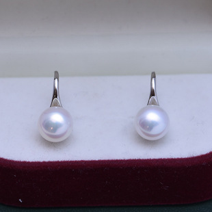 8-9mm Freshwater Pearl High Heels Ear Hook Simple Fashion Flat Round Full Light Earrings Earrings Cross-border Direct Supply