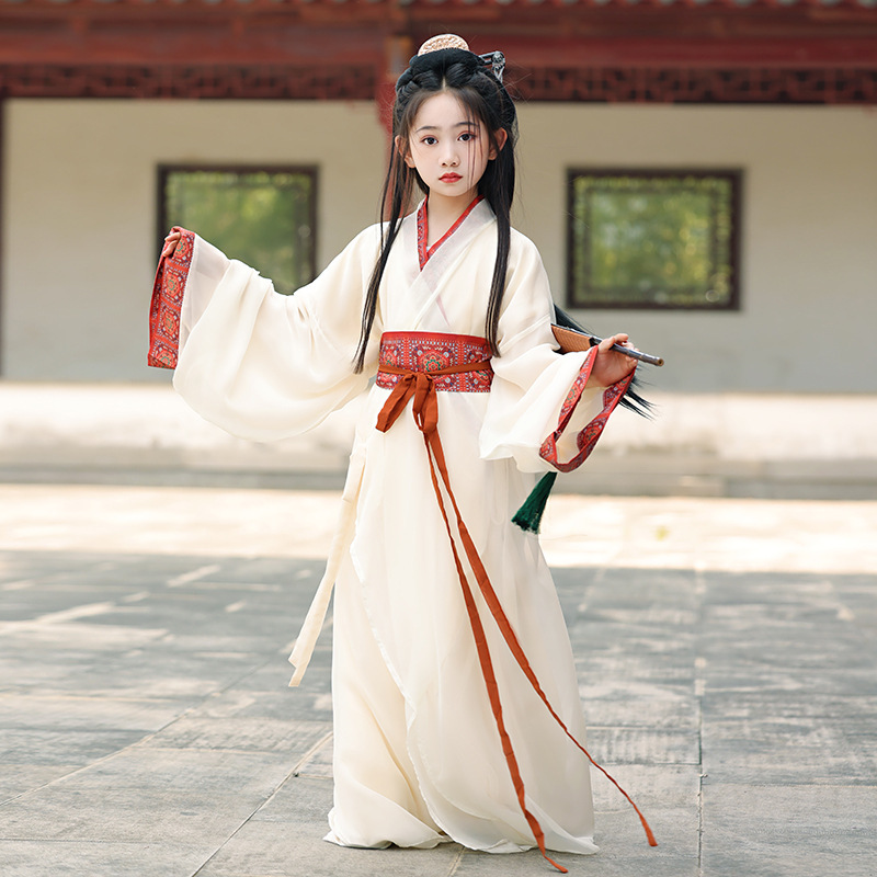 儿童战国袍改良日常可穿汉服夏季古装复原款直裾袍女童魏晋风仙气