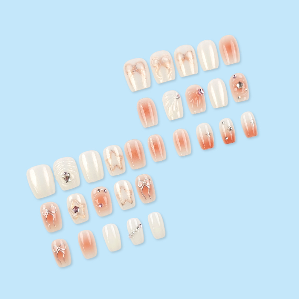 30 piezas de blush gradiente blanqueamiento desgaste de uñas estereoscópicas conchas de arco de diamante de uñas pequeñas uñas falsas libros rojos lotes mixtos