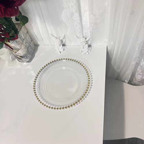 Classic transparent bead edge plate fruit plate wedding banquet plate European home decoration tray pastry snack plate