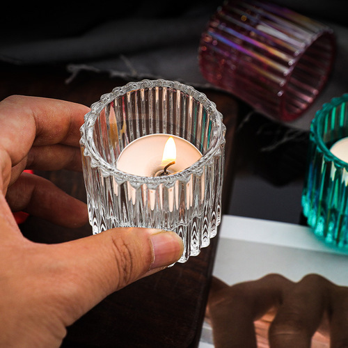 Nordic light luxury vertical pattern double-purpose glass candle holder couple candlelight dinner atmosphere decoration aromatherapy candle holder ornaments