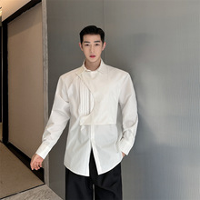 韩版结构型衬衫男小众设计感潮流黑白长袖上衣男585