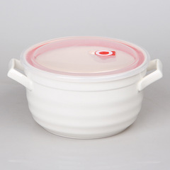 2F微波爐8英寸陶瓷保鮮盒超大號帶蓋圓形密封聚寶碗儲物罐泡菜專