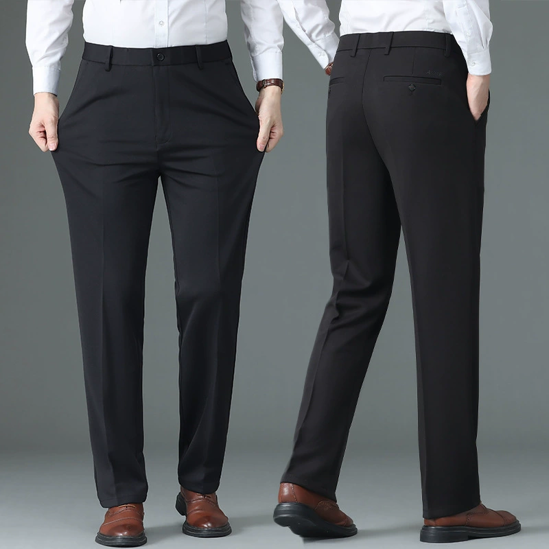 Мужские повседневные брюки среднего возраста, весенне-Осенние эластичные брюки с завышенной талией, мужские брюки для отца, свободные прямые брюки для пожилых людей