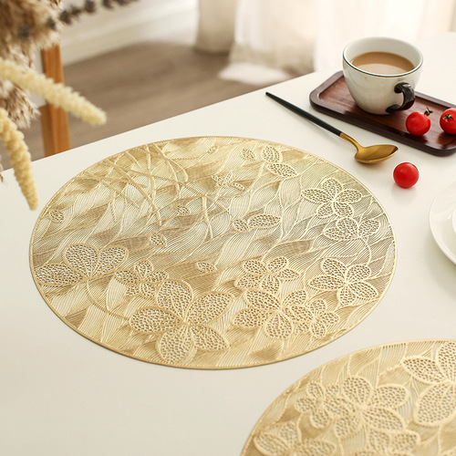 Nordic-style perforated PVC round Western dinner mat, home Ins-style gold foil heat-insulating mat, waterproof and anti-slip dining table mat, cross-border
