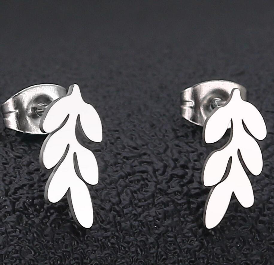 Ear Studs Classification 1 Pair Quantity PVD Coated 18K Gold Real Gold Plated Leaves 304 Stainless Steel Fashion Waterproof Non Tarnish Ear Studs