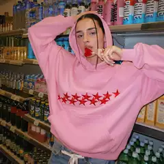 Y2K Autumn and Winter Hooded Warm Loose Casual Sports Sweatshirt Five-Pointed Star Printed Pullover Cross-Border Wholesale