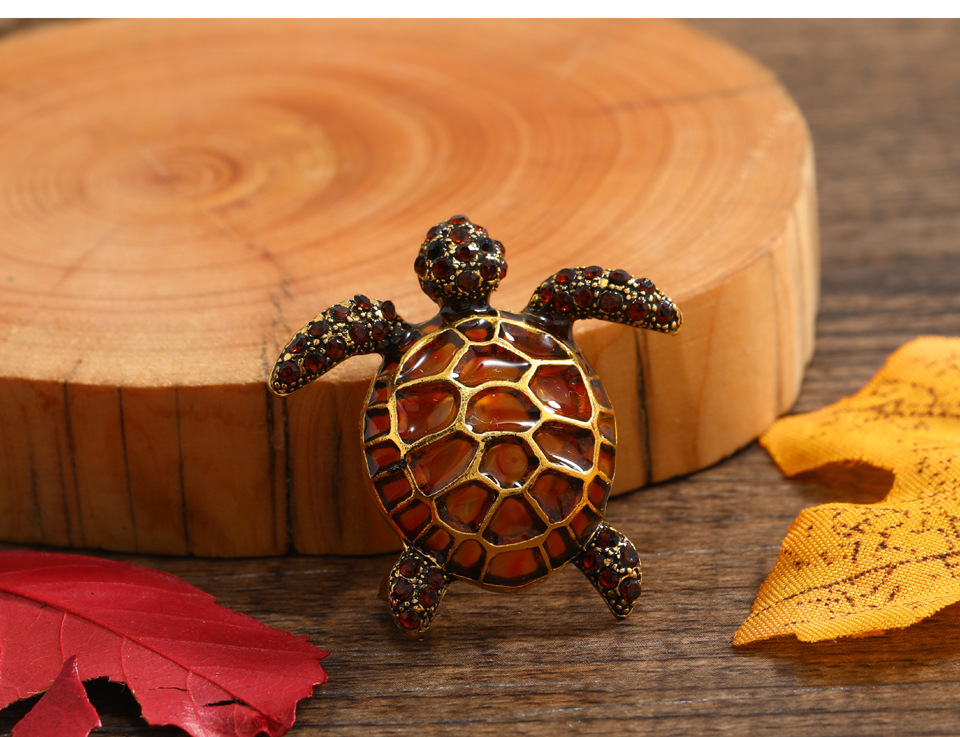 Tortoise, Animal, Ocean Pattern Unisex Gender Retro Style Enamel, Epoxy, Enamel Craft Retro Pin Tortoise Animal Ocean Alloy Enamel Rhinestones Unisex Brooches