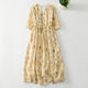 Japanese and Korean Cotton Linen 2025 New Summer dress Elegant Women's Loose Large Swing Skirt Long Skirt Lace-up Printed Skirt