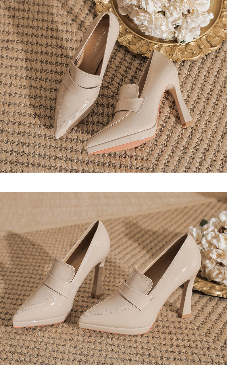 Giày cao gót mũi nhọn preppy đế xuồng chống thấm nước — nhung đen chi tiết 8