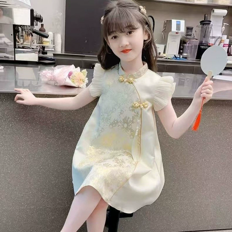 Платье для девочек, новинка 2025 года, летнее детское платье принцессы Cheongsam в национальном стиле династии Хань, летнее платье, тонкое платье для маленькой девочки