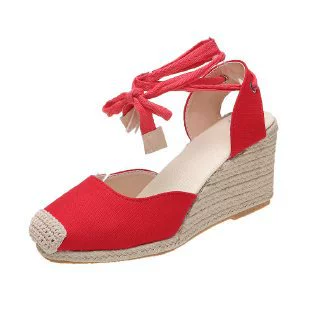 Platform Ankle-Wrap Sandals, Espadrille Wedge, Belt Strap, Plus Sizes 35–43